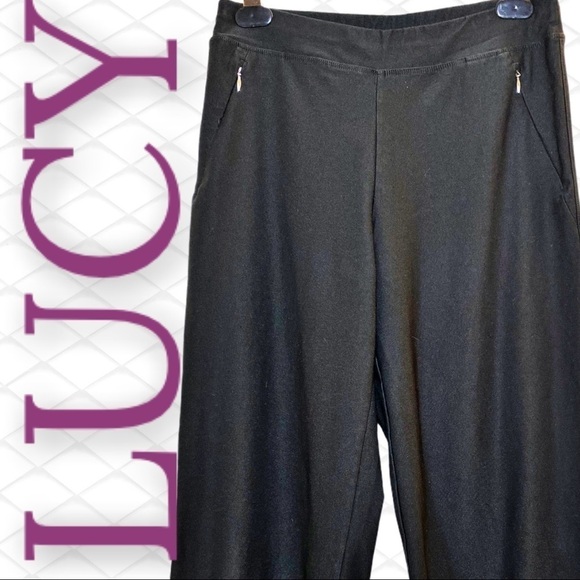 LUCY Everyday Black Classic Stretchy High Rise Wide Leg Capri Yoga Pants, Small - Picture 4 of 9